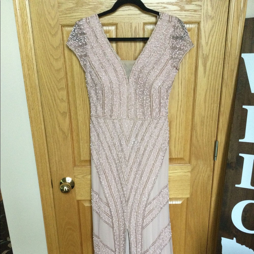 Adrianna Papell Blush Long beaded formal